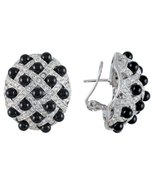 Pendientes cortos con perlas negras de plata de ley con cierre omega