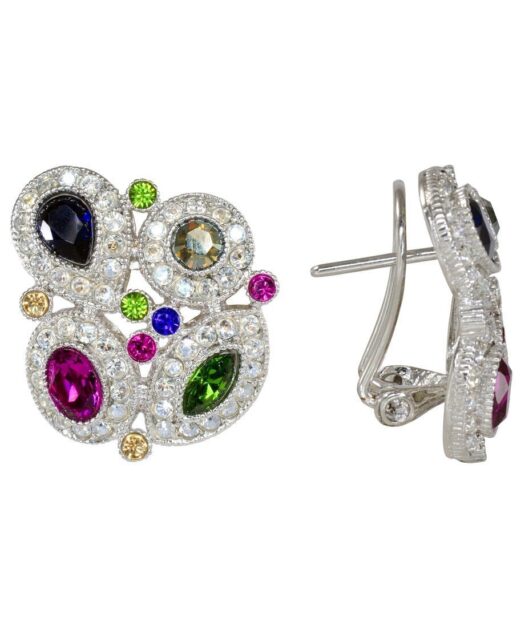 Pendientes cortos con rosetas de colores de plata de ley rodinada