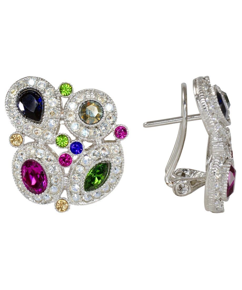 Pendientes cortos con rosetas de colores de plata de ley rodinada