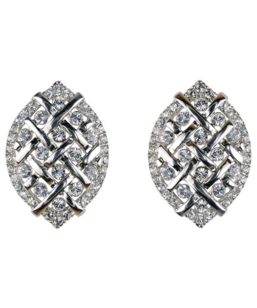 Pendientes cortos con trenzas de plata rodinada con cristales Swarovski y cierre omega