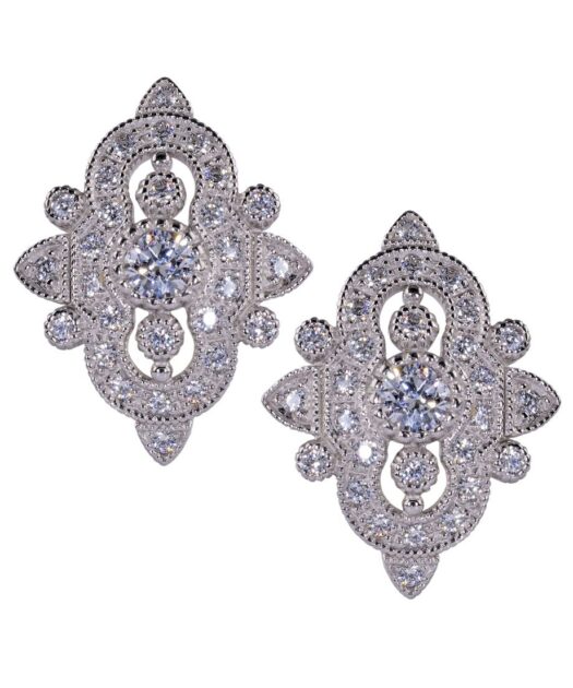 Pendientes cortos de boda en plata rodinada con circonitas Swarovski