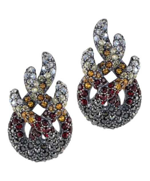 Pendientes cortos fuego de plata de ley con Swarovski Elements de colores