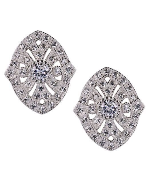 Pendientes cortos novia con circonitas de plata rodinada