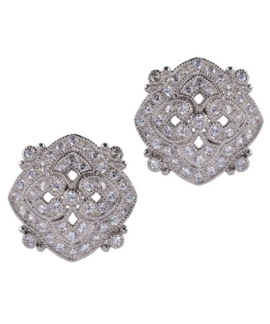 Pendientes cortos novia Swarovski Zirconia de plata bañada en rodio