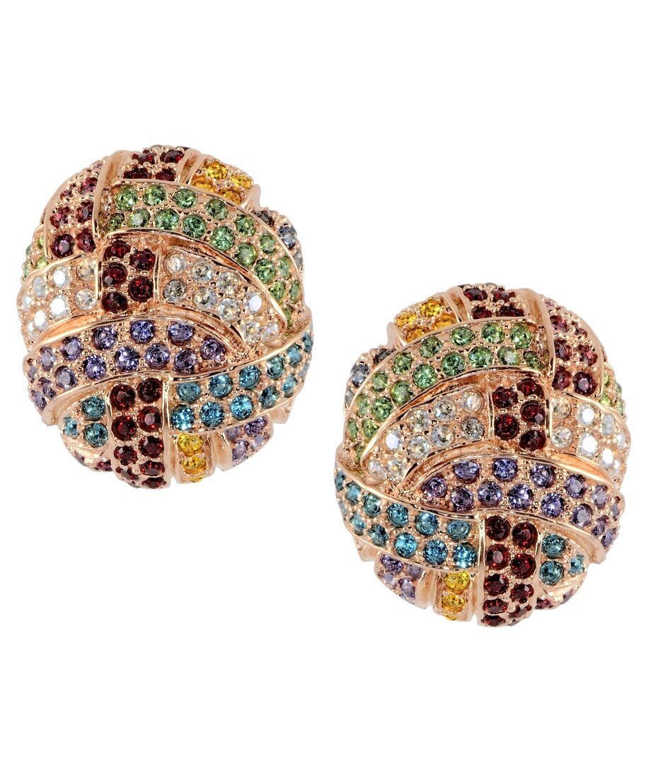 Pendientes cortos trenzados de plata de ley bañada en oro rosa con Swarovski Elements Pendientes cortos trenzados de plata de ley bañada en oro rosa con Swarovski Elements