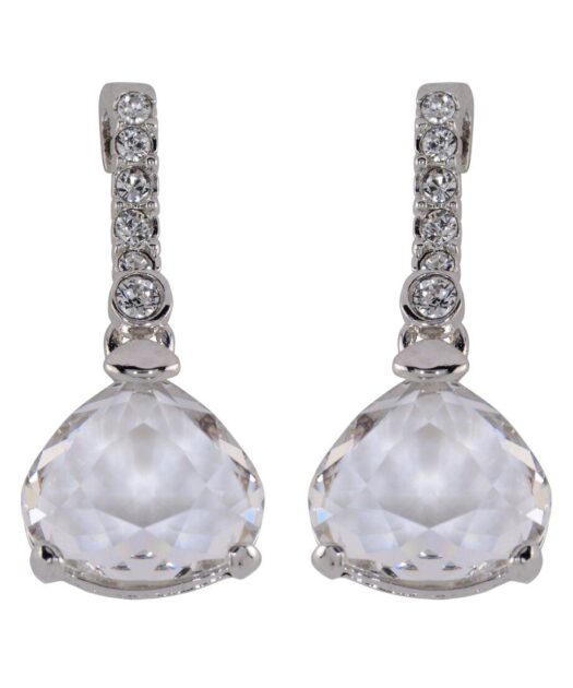 Pendientes cristales blancos Swarovski de plata rodinada con cierre de presión