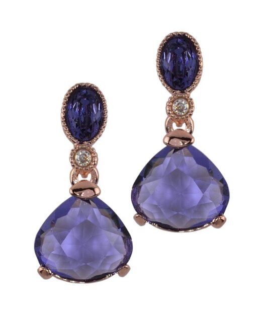 Pendientes cristales Swarovski violetas de plata bañada en oro rosa