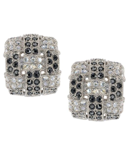 Pendientes cuadrados con trenzas de plata de ley rodinada con cristal Swarovski