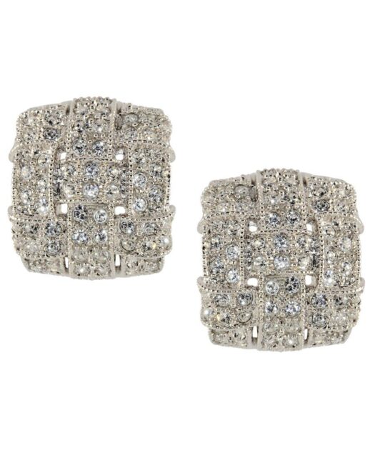 Pendientes cuadrados Swarovski Elements blancos de plata rodinada
