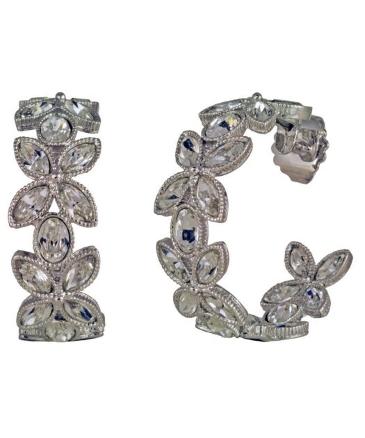 Pendientes de aro con lágrimas brillantes de plata rodinada con Swarovski Elements