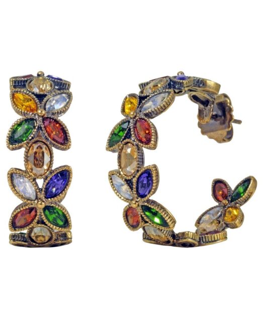 Pendientes de aro con lágrimas de colores de plata bañada en oro