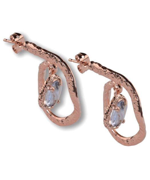 Pendientes de aro ovalados en oro rosa con base de plata y un cristal Swarovski