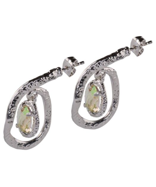 Pendientes de aro ovalados en plata con un cristal Swarovski blanco