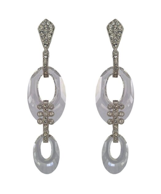 Pendientes de aros blancos con cristal Swarovski en plata de ley rodinada