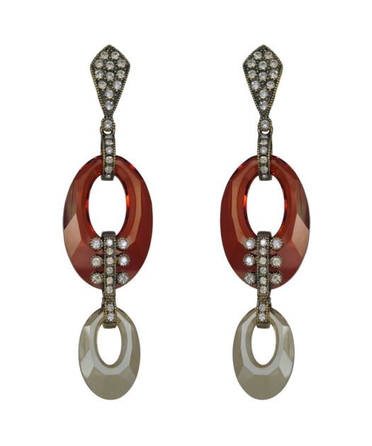 Pendientes de aros marrones en plata de ley con cristal Swarovski