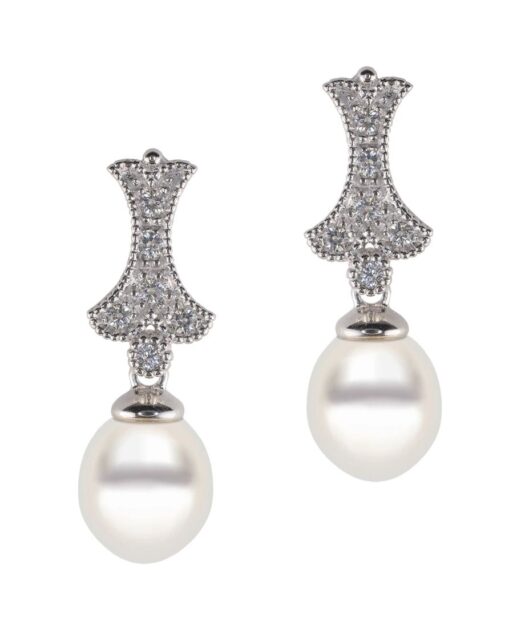 Pendientes de boda con circonitas Swarovski y perla en plata rodinada