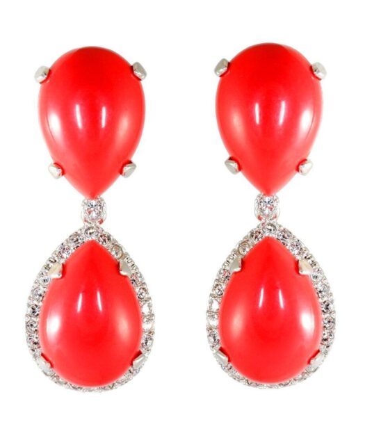 Pendientes de coral rojo con Swarovski Elements en plata de ley rodinada