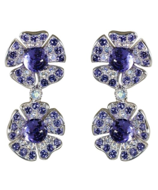 Pendientes de dos flores de plata rodinada con Swarovski Elements