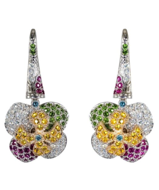 Pendientes de flor multicolor en plata con cristales Swarovski