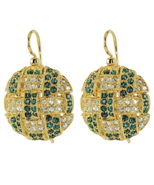 Pendientes de gancho con trenzas de plata bañada en oro amarillo con cristales Swarovski