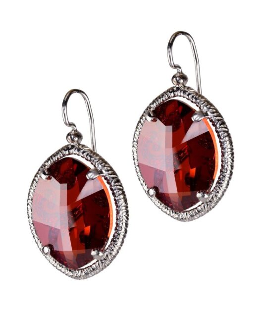 Pendientes de gancho granates en plata de ley con un cristal Swarovski