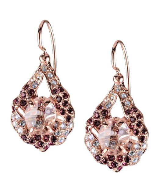Pendientes de gancho oro rosa con cristales Swarovski en plata 925 milésimas