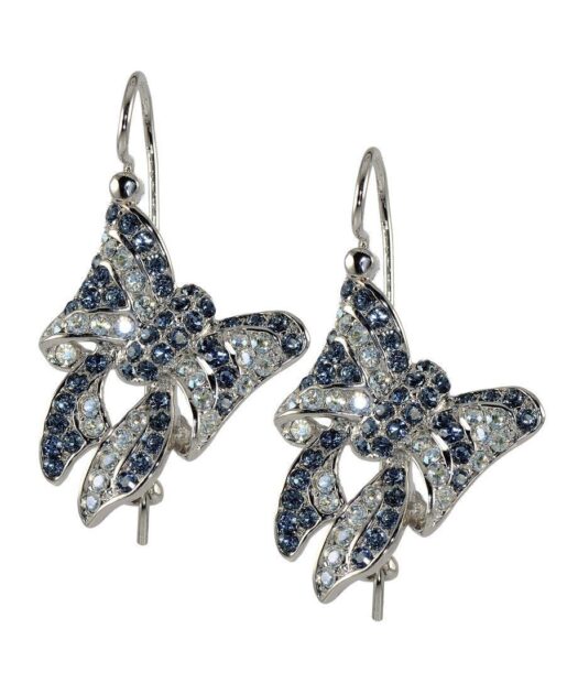 Pendientes de lazo azules y blancos con cristales Swarovski en plata rodinada