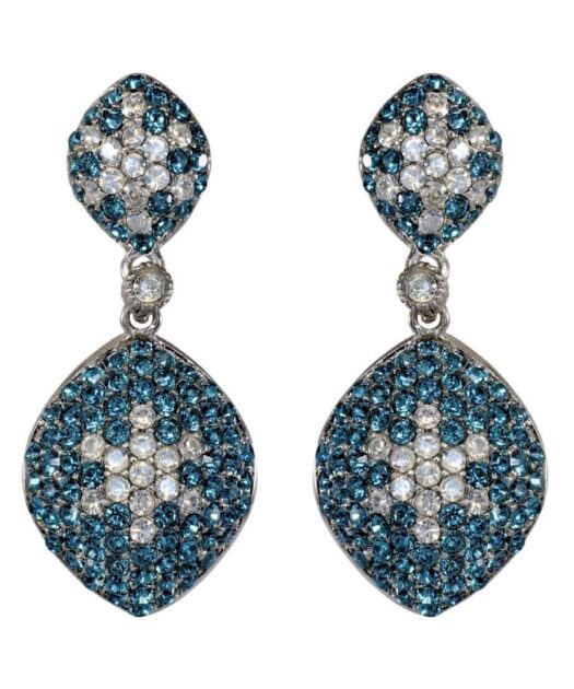 Pendientes de pavé azules y blancos en plata de ley rodinada con Swarovski Elements