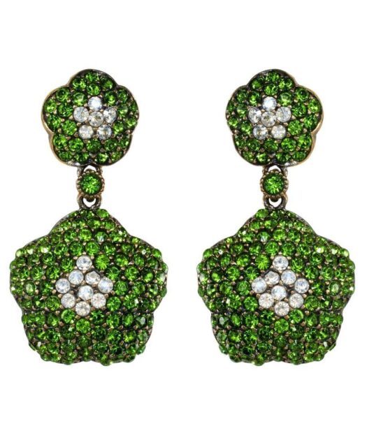 Pendientes de pavé verdes y blancos con cristales Swarovski en plata de ley