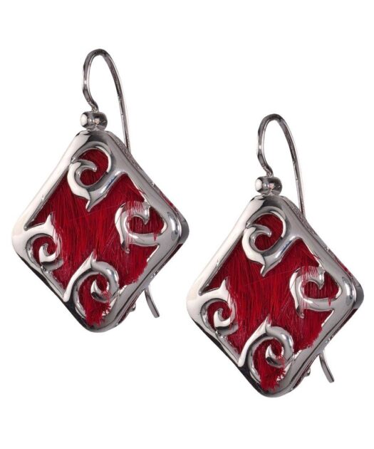 Pendientes de pelo rojo teñido en plata de primera ley rodinada