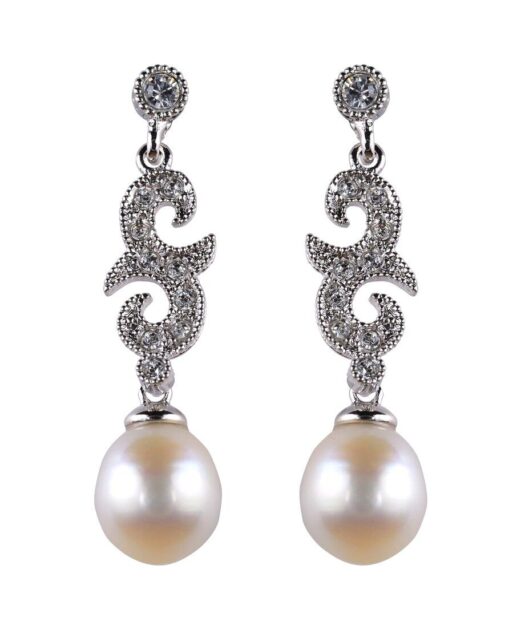 Pendientes de perlas articulados en plata de ley con un baño de rodio y cristales Swarovski