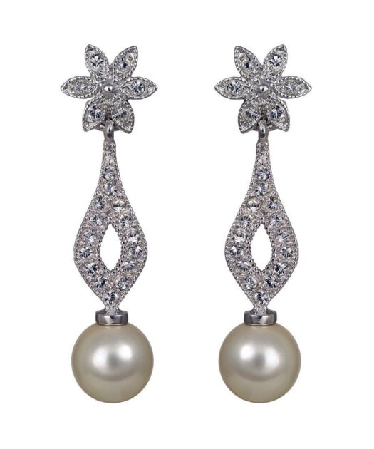 Pendientes de plata con perlas blancas y cristales Swarovski brillantes