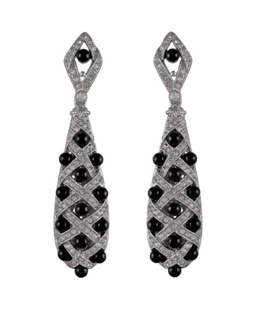 Pendientes de plata con perlas negras y cristales Swarovski bañados en rodio