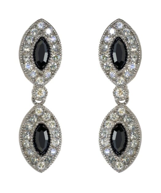 Pendientes de rosetas ovaladas negras con cristales Swarovski de plata rodinada