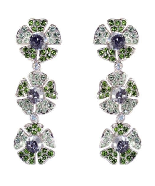 Pendientes de tres flores en plata rodinada con cristales Swarovski
