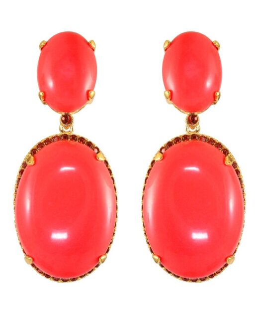 Pendientes dorados con coral rojo de plata de ley bañada en oro 18 K