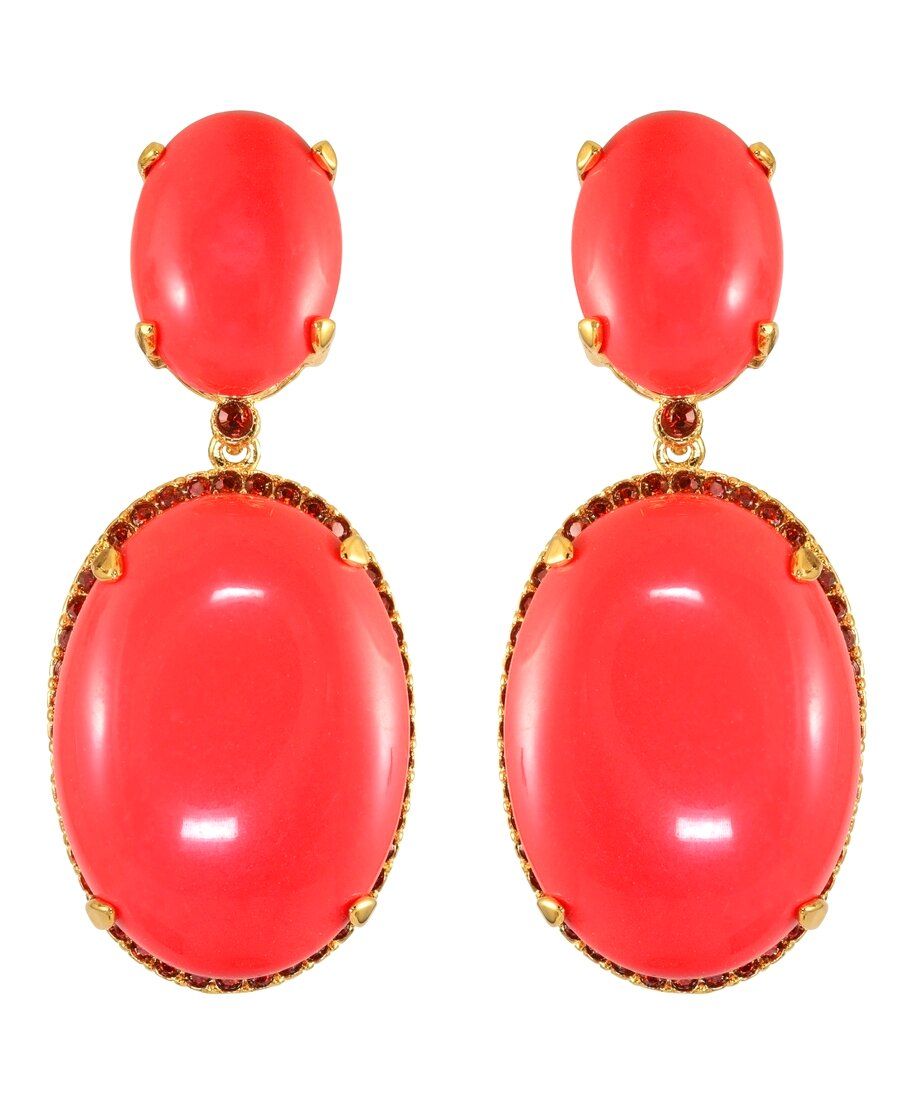 Pendientes dorados con coral rojo de plata de ley bañada en oro 18 K Pendientes dorados con coral rojo de plata de ley bañada en oro 18 K