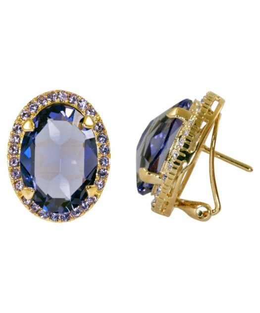Pendientes dorados con cristales azules de plata bañada en oro 18 K
