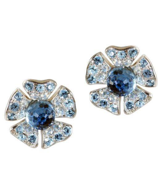 Pendientes flor azul de plata rodinada con cristales Swarovski