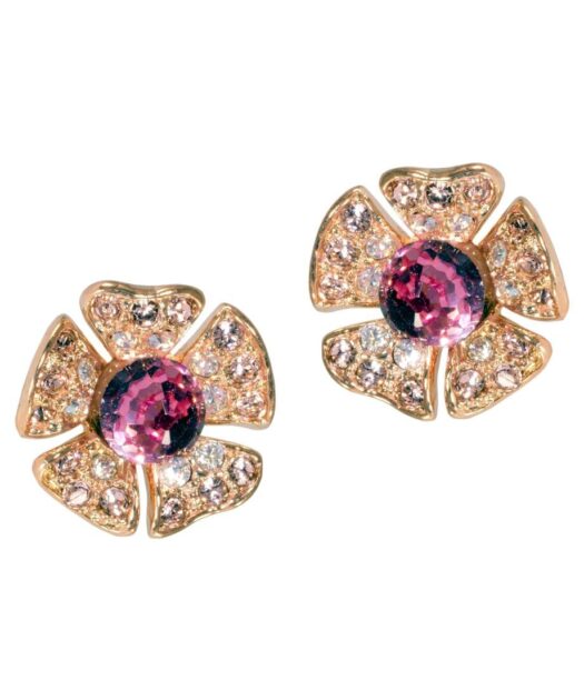 Pendientes flor rosa y púrpura de plata de ley con Swarovski Elements