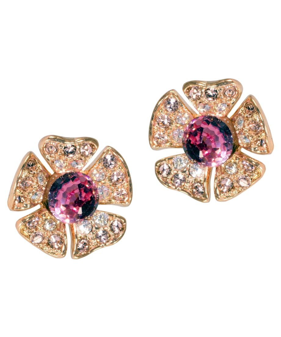 Pendientes flor rosa y púrpura de plata de ley con Swarovski Elements