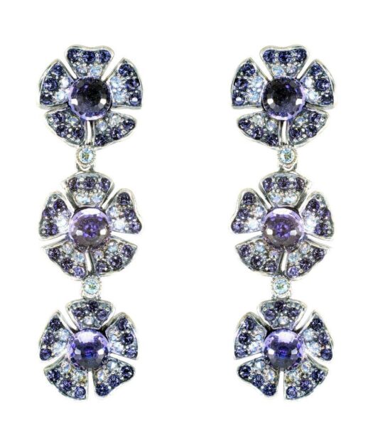 Pendientes flores plata de ley con Swarovski Elements violetas