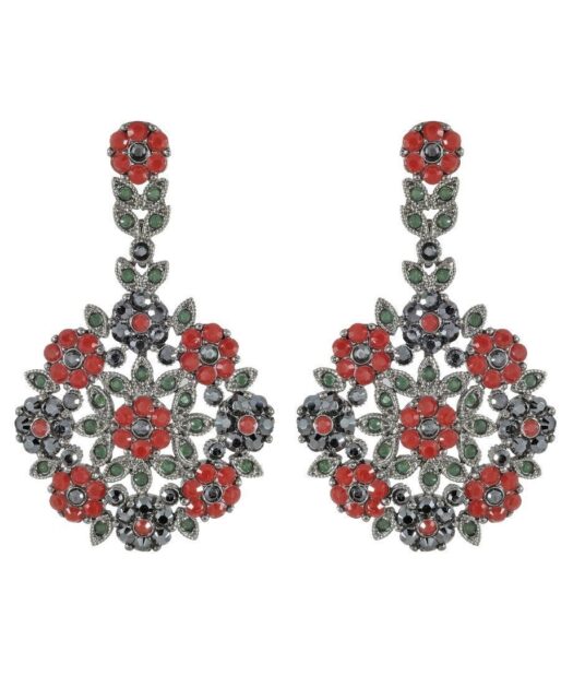 Pendientes flores rojas con Swarovski Elements en plata de ley