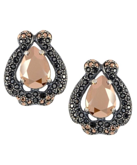 Pendientes fuego cierre omega negros en plata con cristales Swarovski