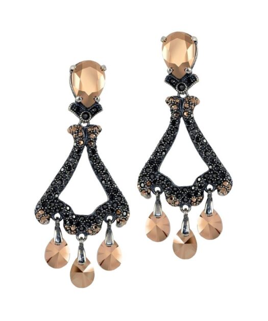 Pendientes fuego negros y dorados de plata de ley con cristal Swarovski
