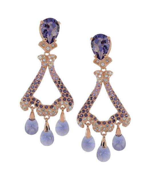 Pendientes fuego rosas y violetas de plata con cristales Swarovski