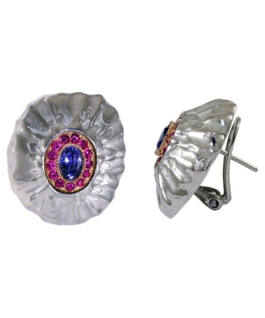 Pendientes fusión cierre omega de plata rodinada con cristal Swarovski
