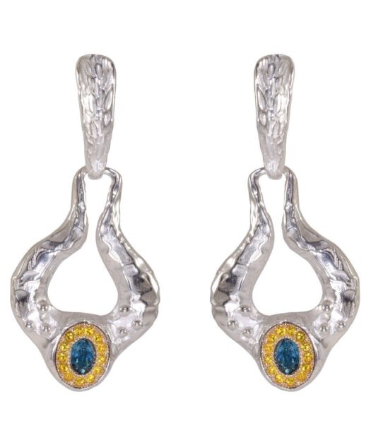 Pendientes fusión con cristales azules y dorados de plata rodinada