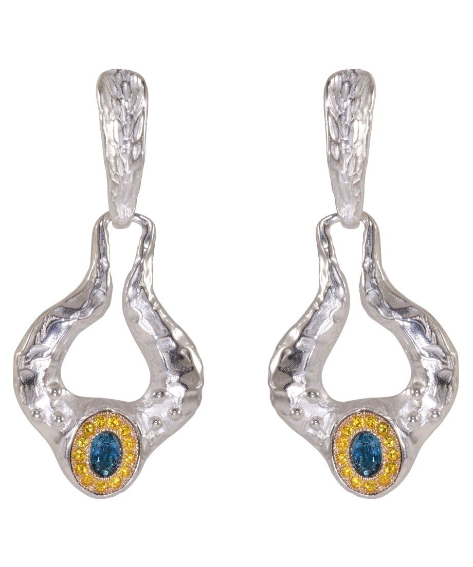 Pendientes fusión con cristales azules y dorados de plata rodinada Pendientes fusión con cristales azules y dorados de plata rodinada