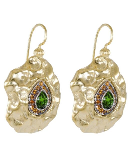 Pendientes fusión dorados de gancho en plata con cristales Swarovski